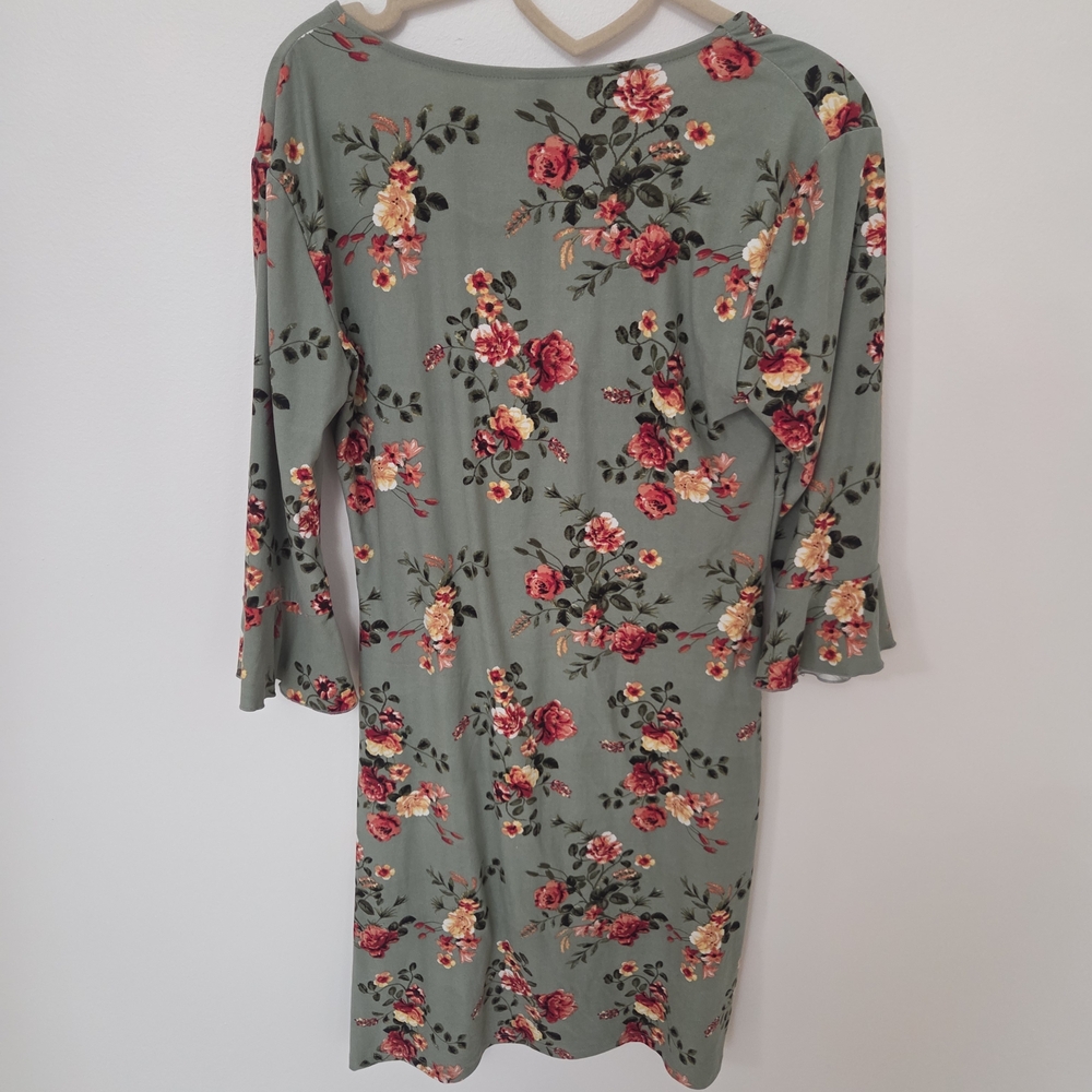 No Boundaries Floral Long Sleeve Dress - Green and Red - Picture 6 of 7